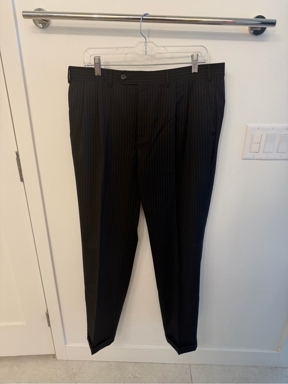 Lauren Ralph Lauren Black Wool Pinstripe cuffed Dress Pants 36x32